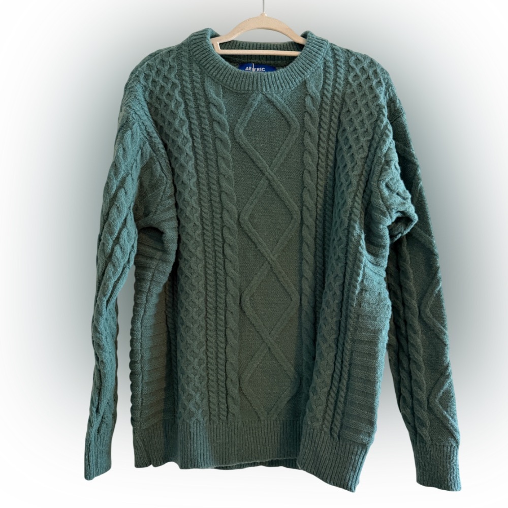 NWT Aelfric Eden Retro 90s Cable Knit Sweater Seafoam Green Size Large $60